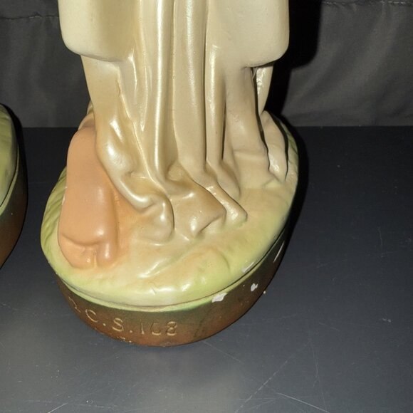 Christmas Angels Kneeing Set Nativity Figurines 1950 Solid Plaster Painted CHIPS - Picture 11 of 16